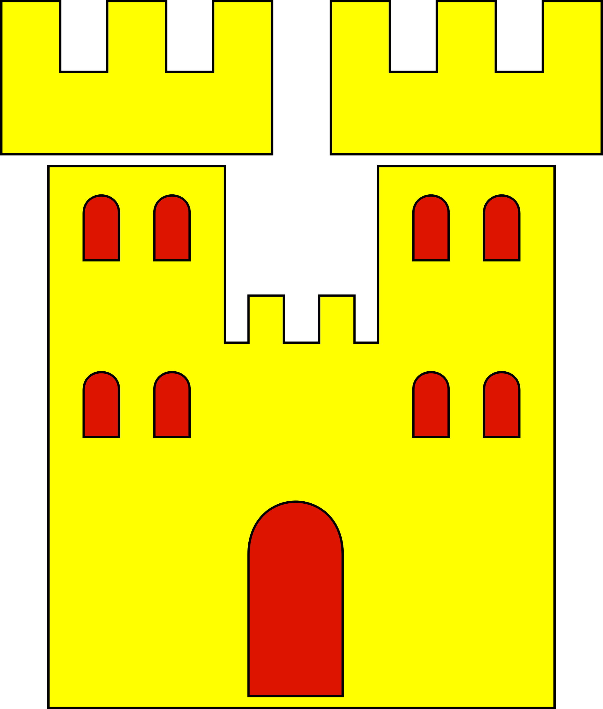 Clipart - Castle - Castelo Amarelo E Vermelho (2042x2400)