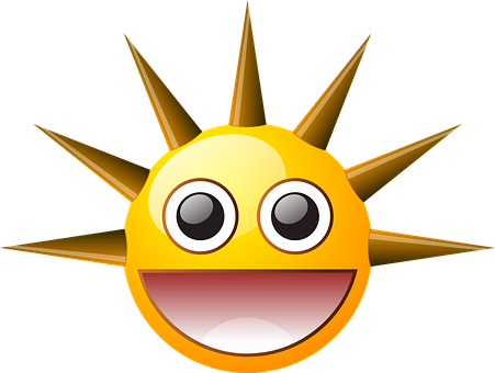 Sun, Smiley, Spikes, Happy, Laughing - Spikey Clipart (451x340)