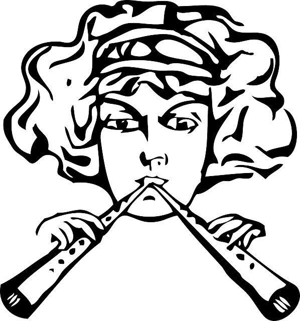 Automatic Music, Outline, People, Woman, Flute, Automatic - Sketsa Orang Lagi Main Suling (598x640)
