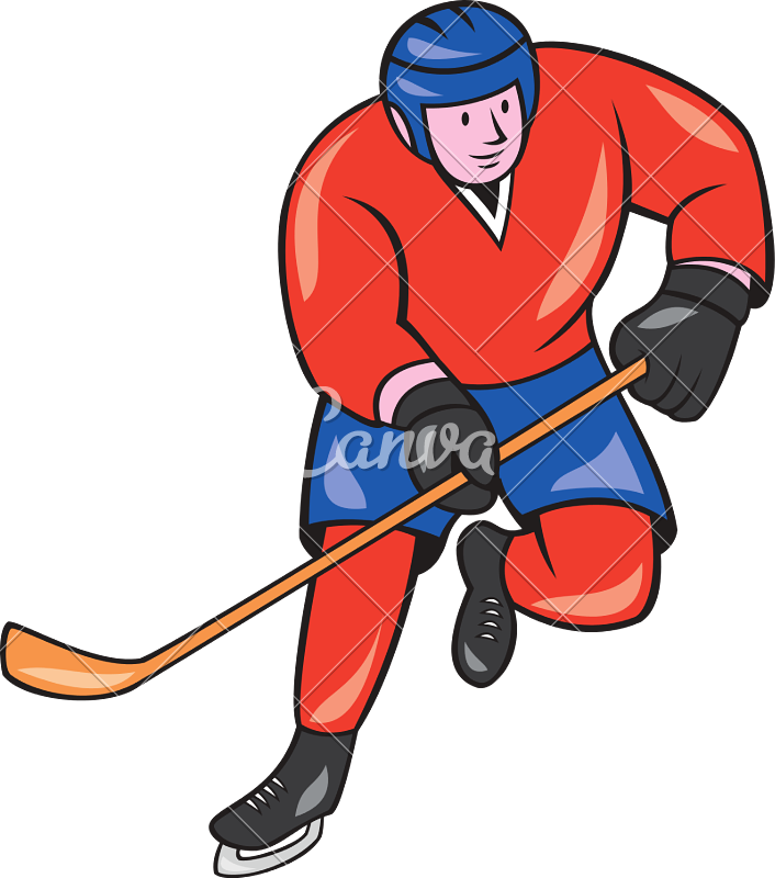 Pin Ice Hockey Clipart - Cartoon Hockey Player No Background (706x800)