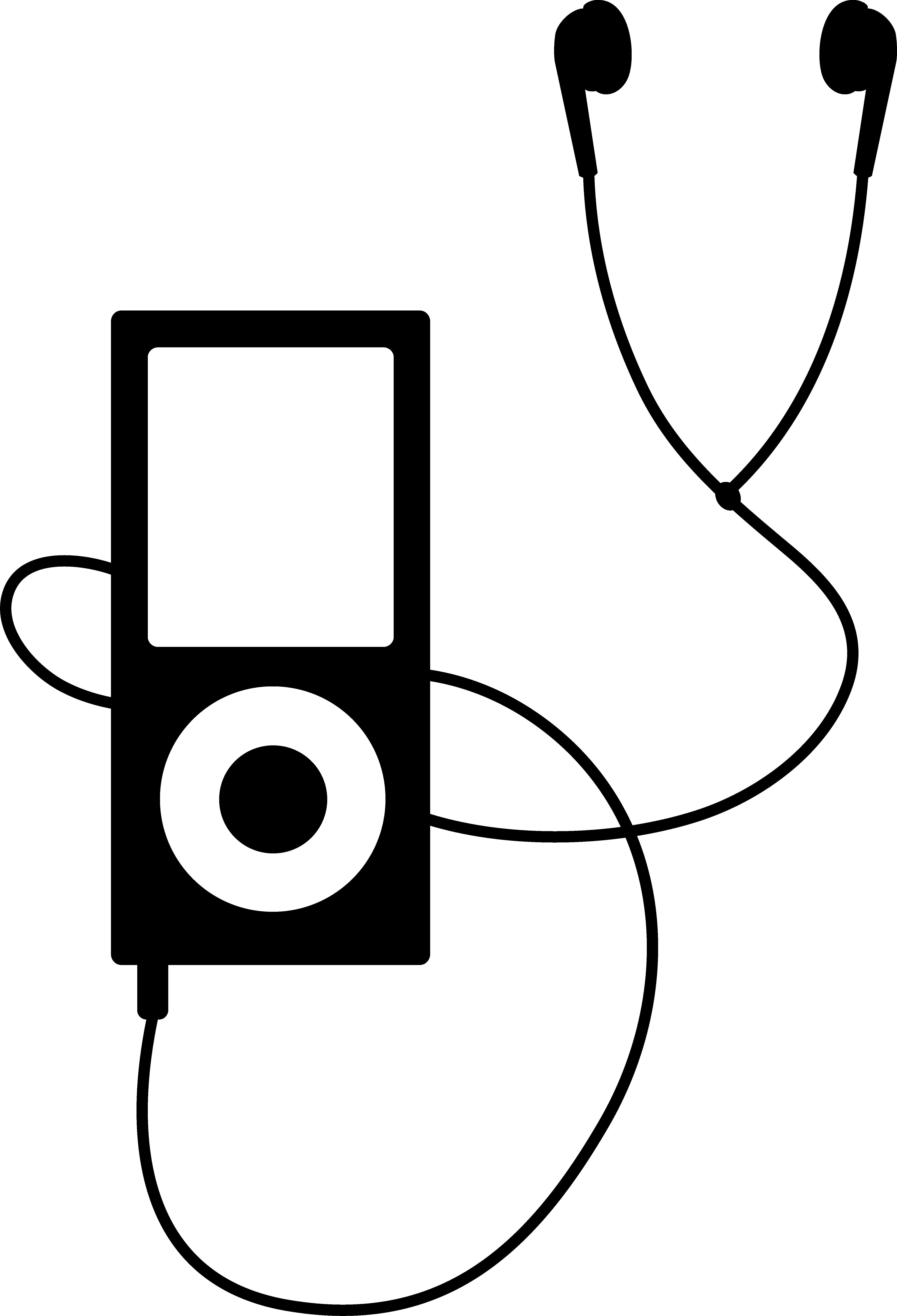 Listening To Music Clipart Black And White - Ipod With Headphones Drawing (4915x7214)