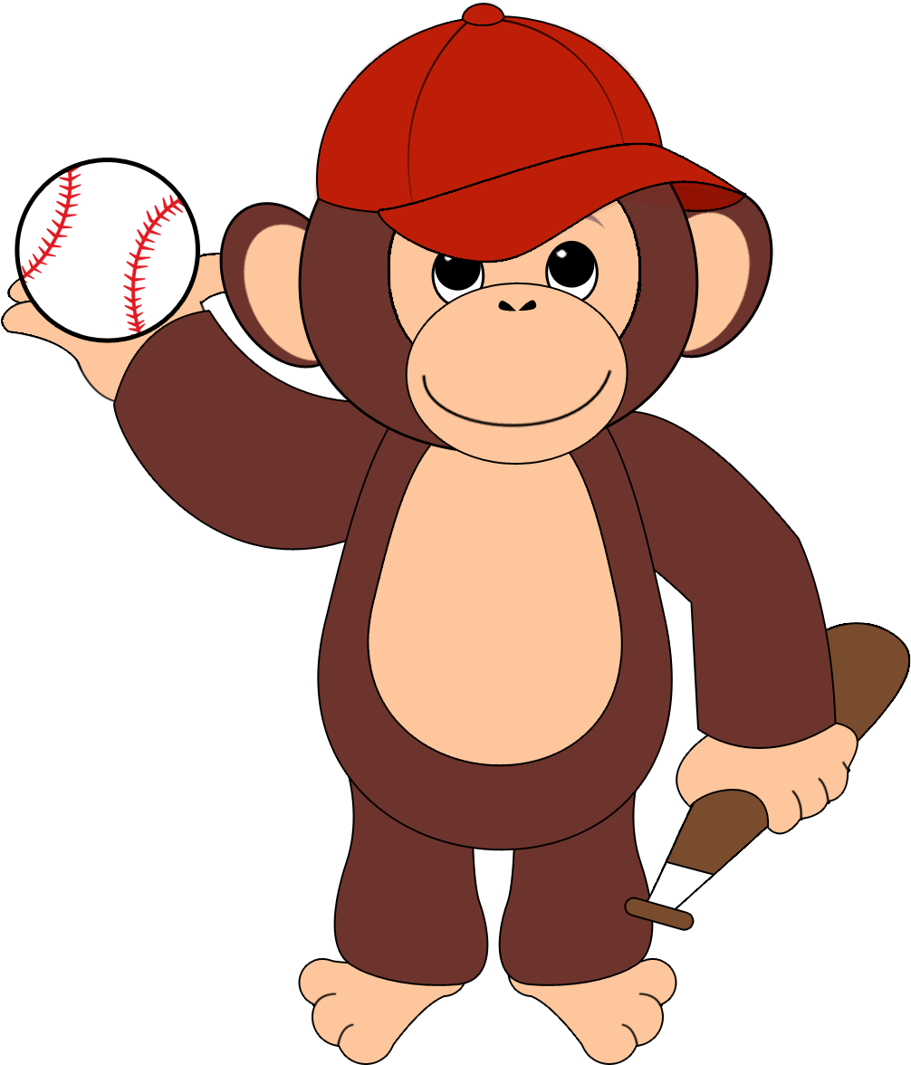 Monkey Scratching Back Clipart - Monkey Baseball Clipart (1050x1200)