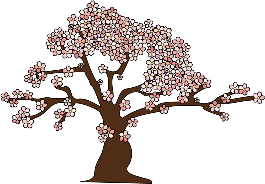Landscape With Flowers Painting Clip Art - Sakura Tree Vectors Png (1095x730)