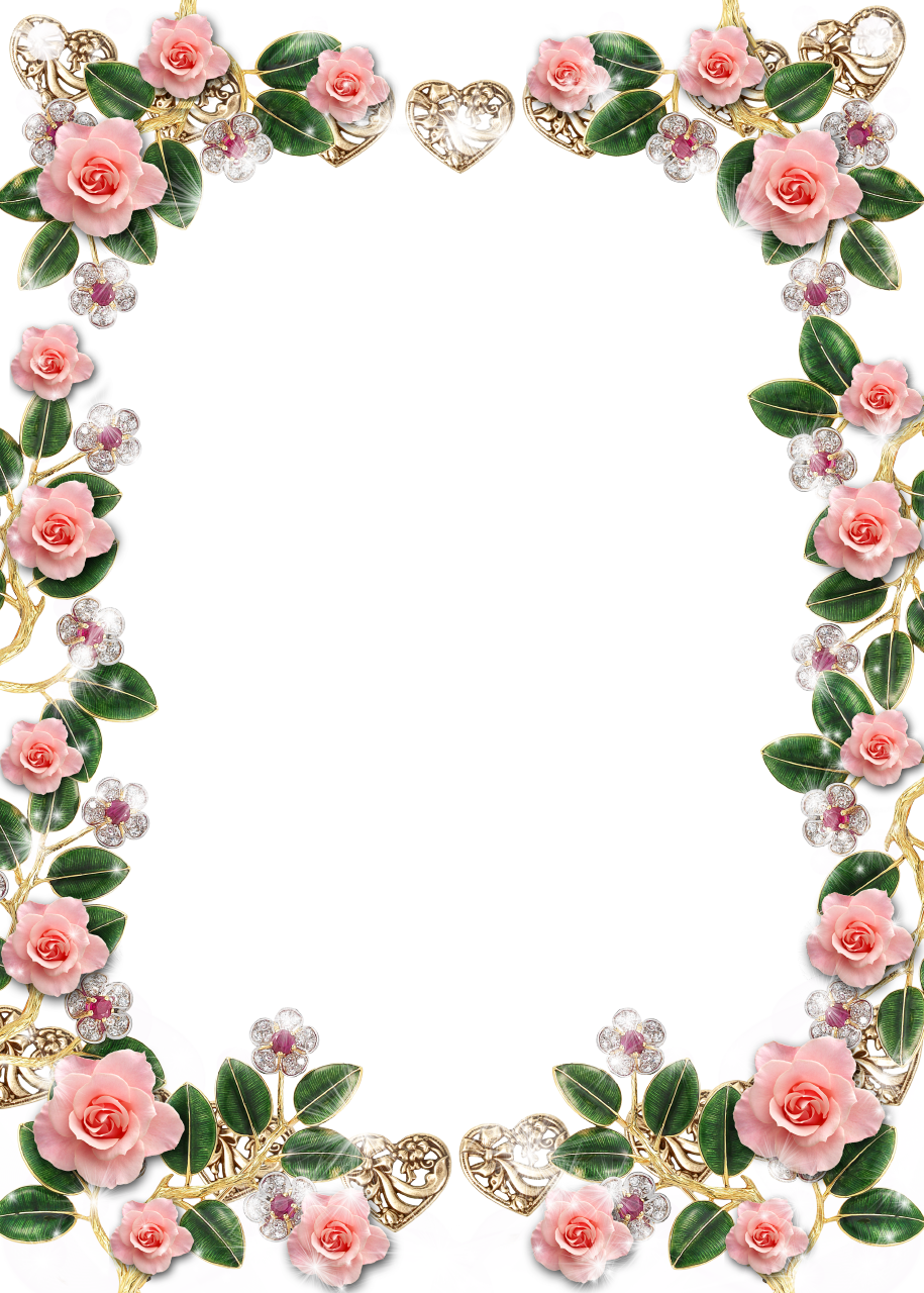 Delicate Floral Jewelries And Pink Roses Picture Frame - Rose Flower Frame (915x1280)