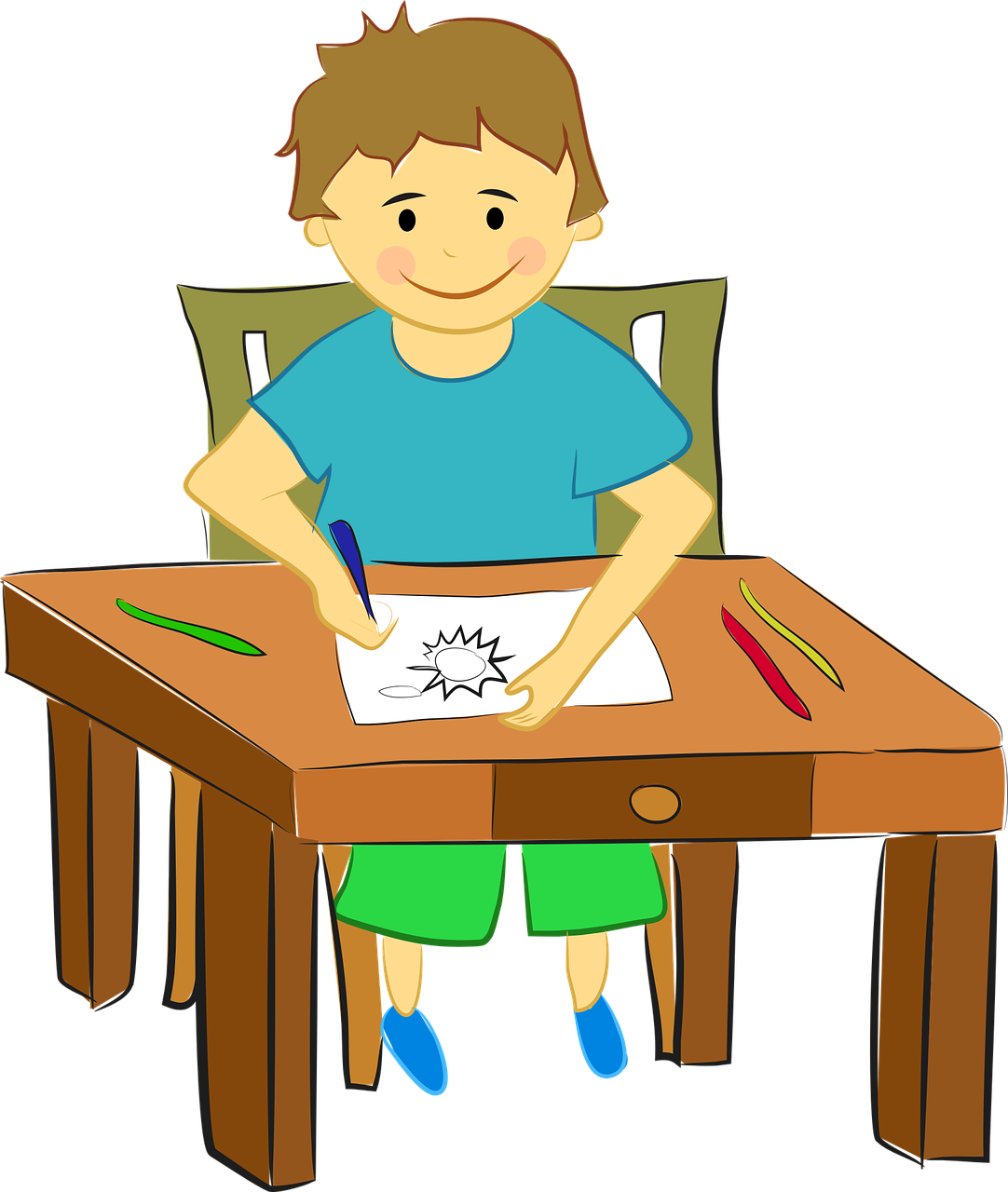 विशेषण की अवस्थाएँ - Boy At Table Clipart (1082x1280)