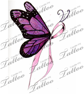 Ribbon Butterfly Cliparts - Butterfly Breast Cancer Tattoo Designs (400x400)