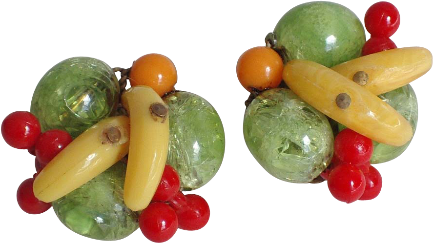 Vintage West Germany Plastic Fruit Salad Earrings C - Olive (886x886)