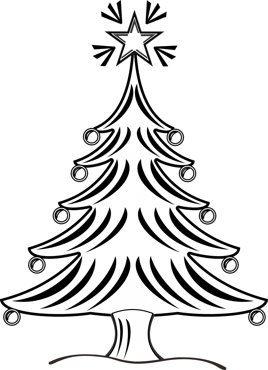 Pretty Black And White Christmas Tree Clipart Clipartfox - Christmas Tree Drawing Black And White (933x1289)