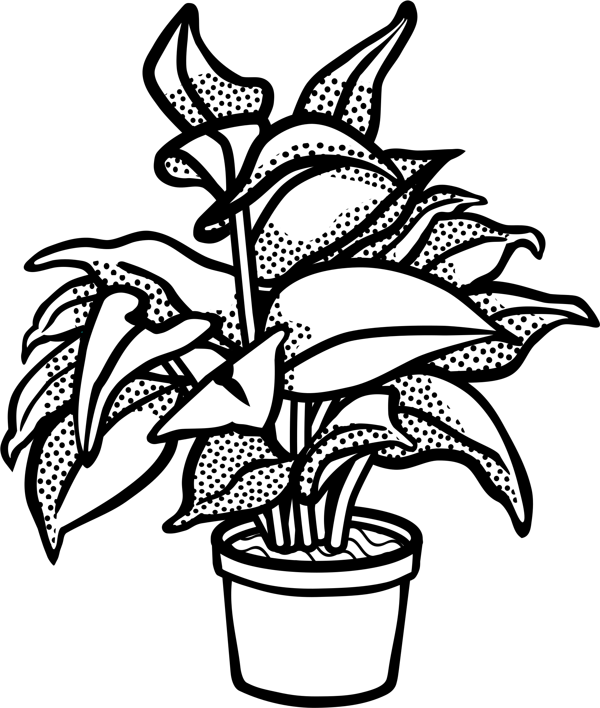 Monochrome Clipart Plant - Black And White Potted Plant (2400x2400)