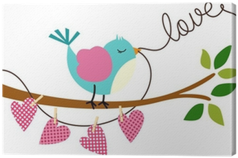 Cuadro En Lienzo Pájaro Lindo Del Amor En La Rama De - Stock Illustration (400x400)