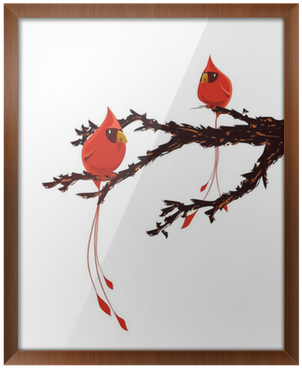 Póster Enmarcado Pájaros Rojos En La Rama De Árbol - Red (400x400)