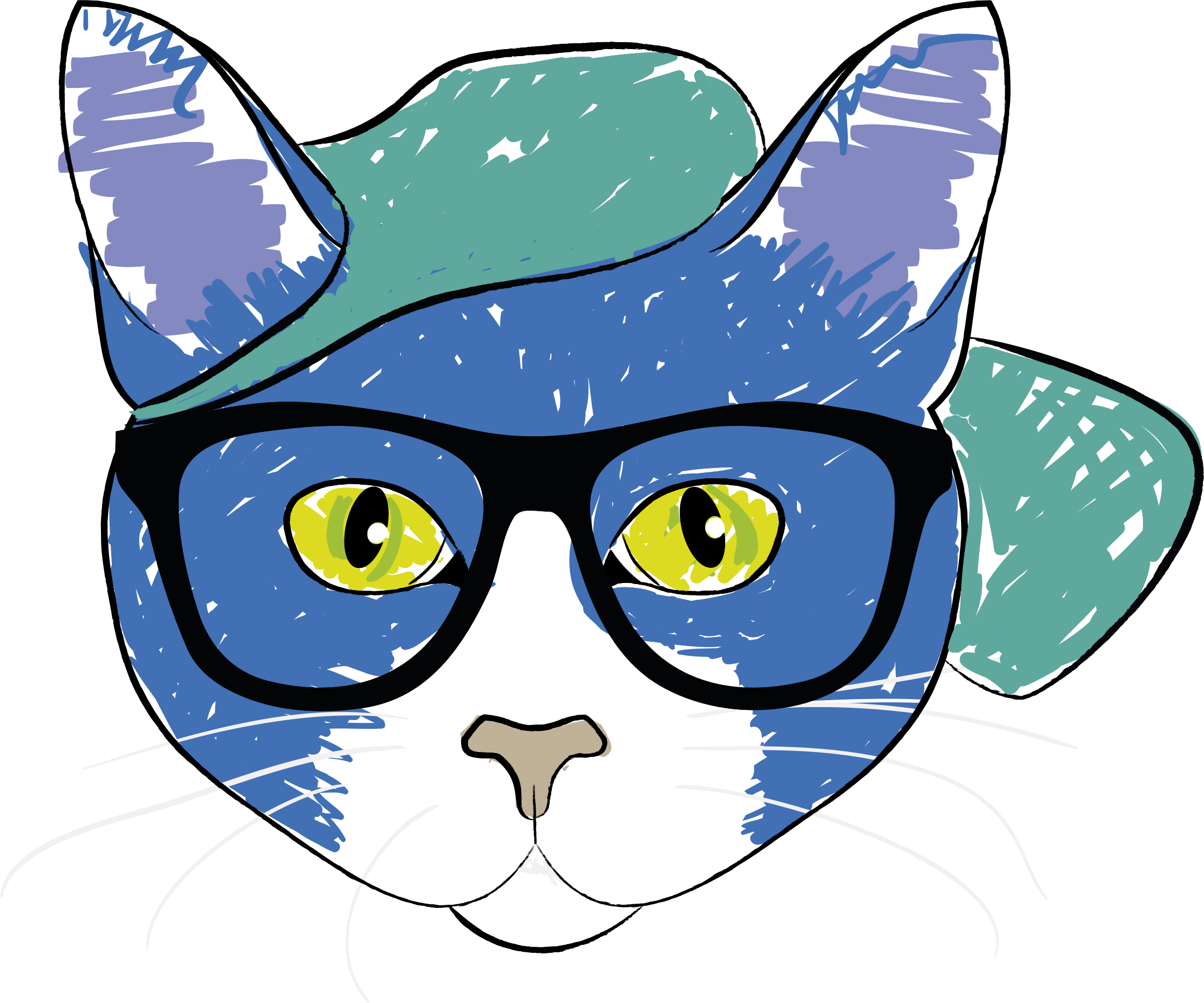 Clipart - Cat With Glasses Transparent (2230x1858)