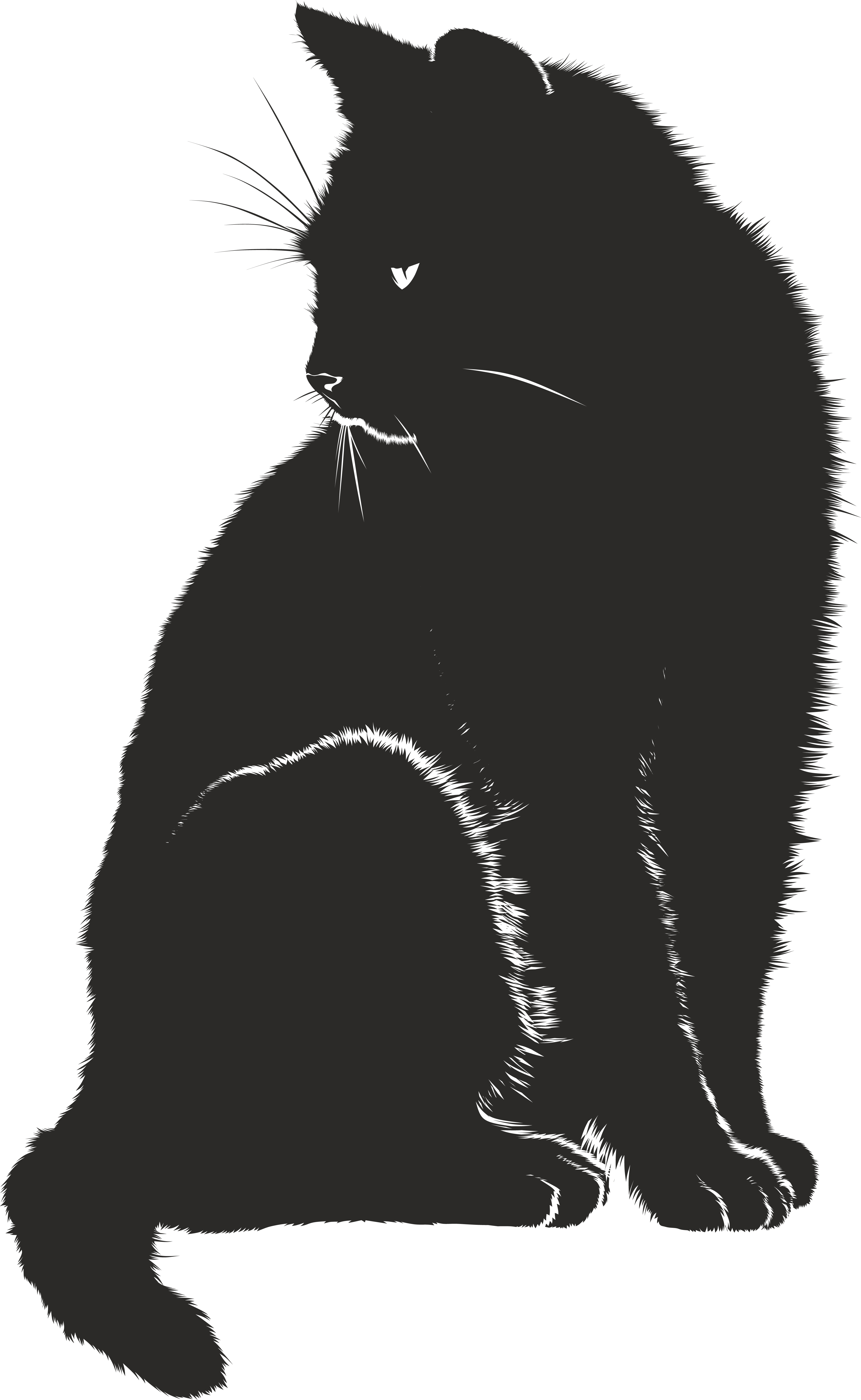 Free Clipart Of A Black And White Sitting Cat - Cat Silhouette (4000x6505)