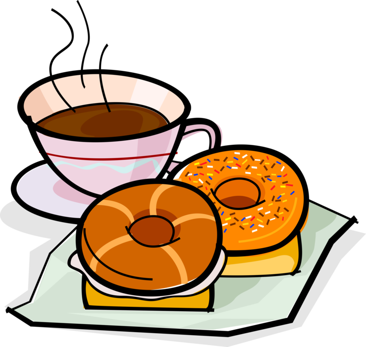 Vector Illustration Of Cup Of Coffee And Sweetened - Coffee Donut Clip Art (739x700)