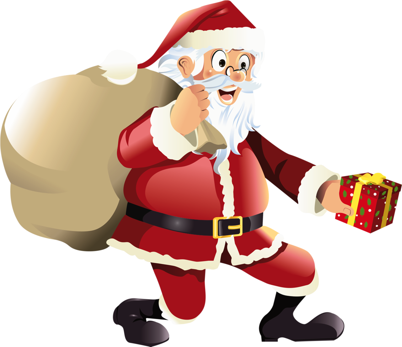Transparent Santa Claus With Red Gift Png Clipart - Santa Claus Transparent Background (1304x1127)