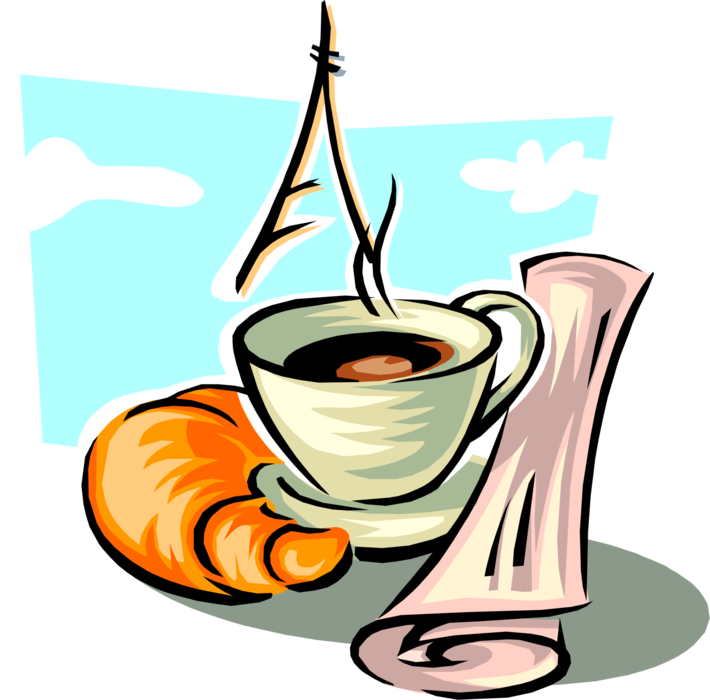 Vector Illustration Of Morning Cup Of Coffee, Viennoiserie-pastry - Frühstück (710x700)