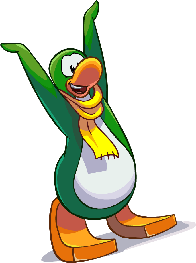 Newspaper Issue 497 Yellow Scarf Penguin - Club Penguin Green Scarf (684x918)