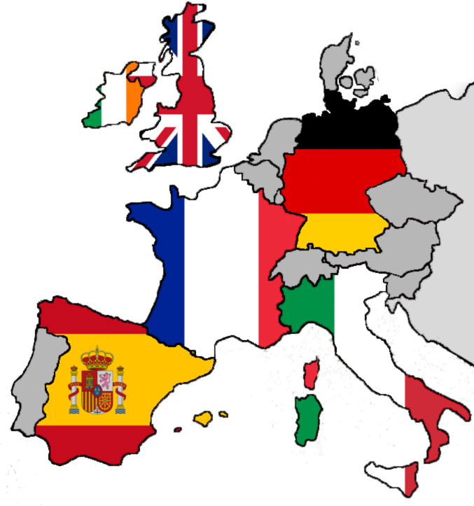Spain Clipart Europe - France Germany Italy Spain Uk (676x748)
