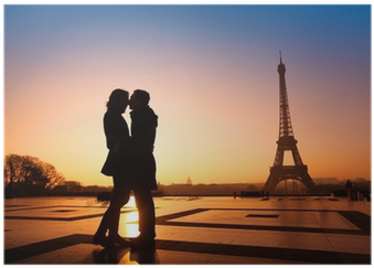 Loving Couple Kissing On Eiffel Tower Background, Paris, - Paris Tower Eiffel Romantic (400x400)