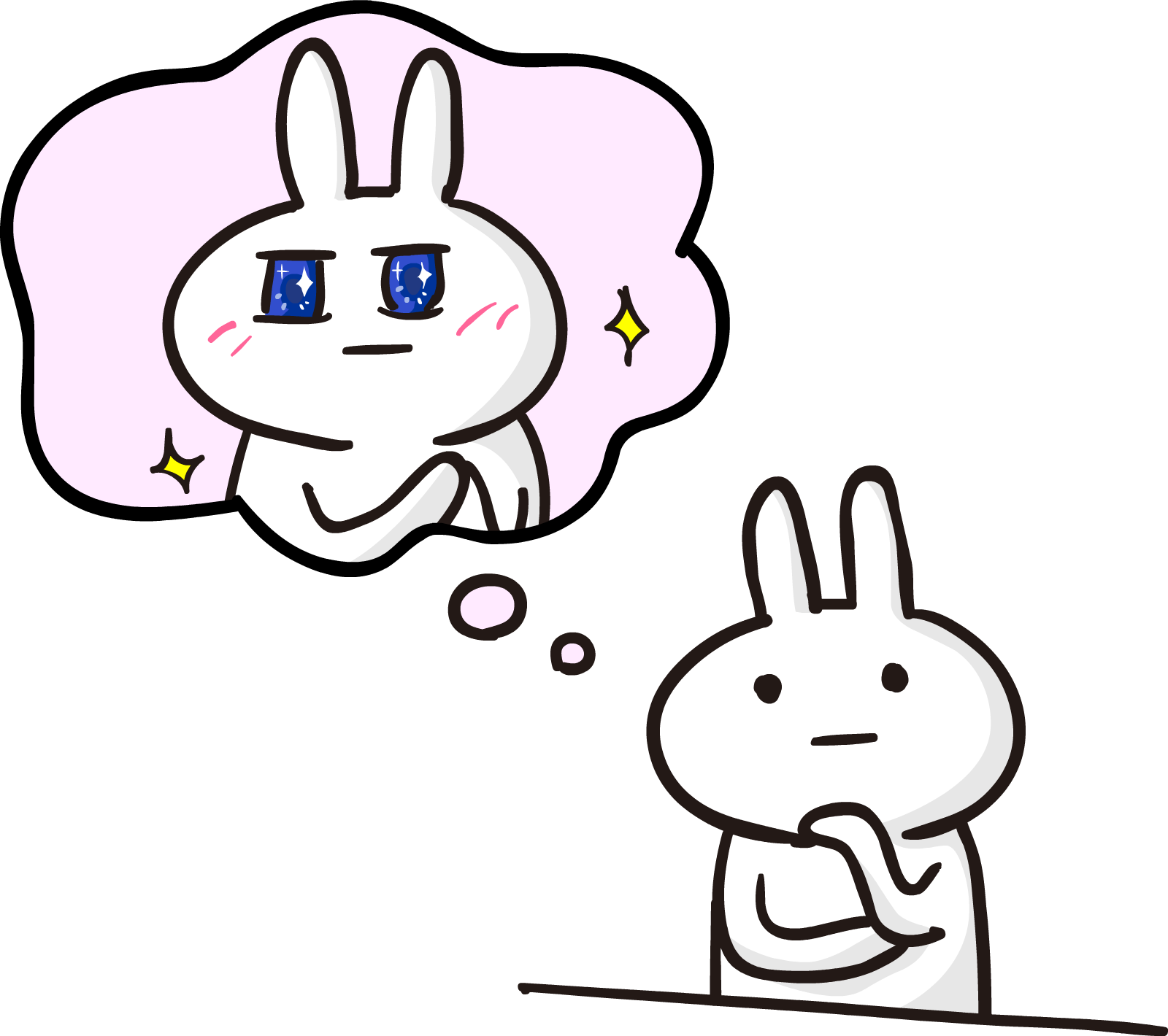 ときめくうさぎのことを考えるうさぎのイラスト - ゆるくてかわいい無料 - イラスト 無料 考える (1600x1420)