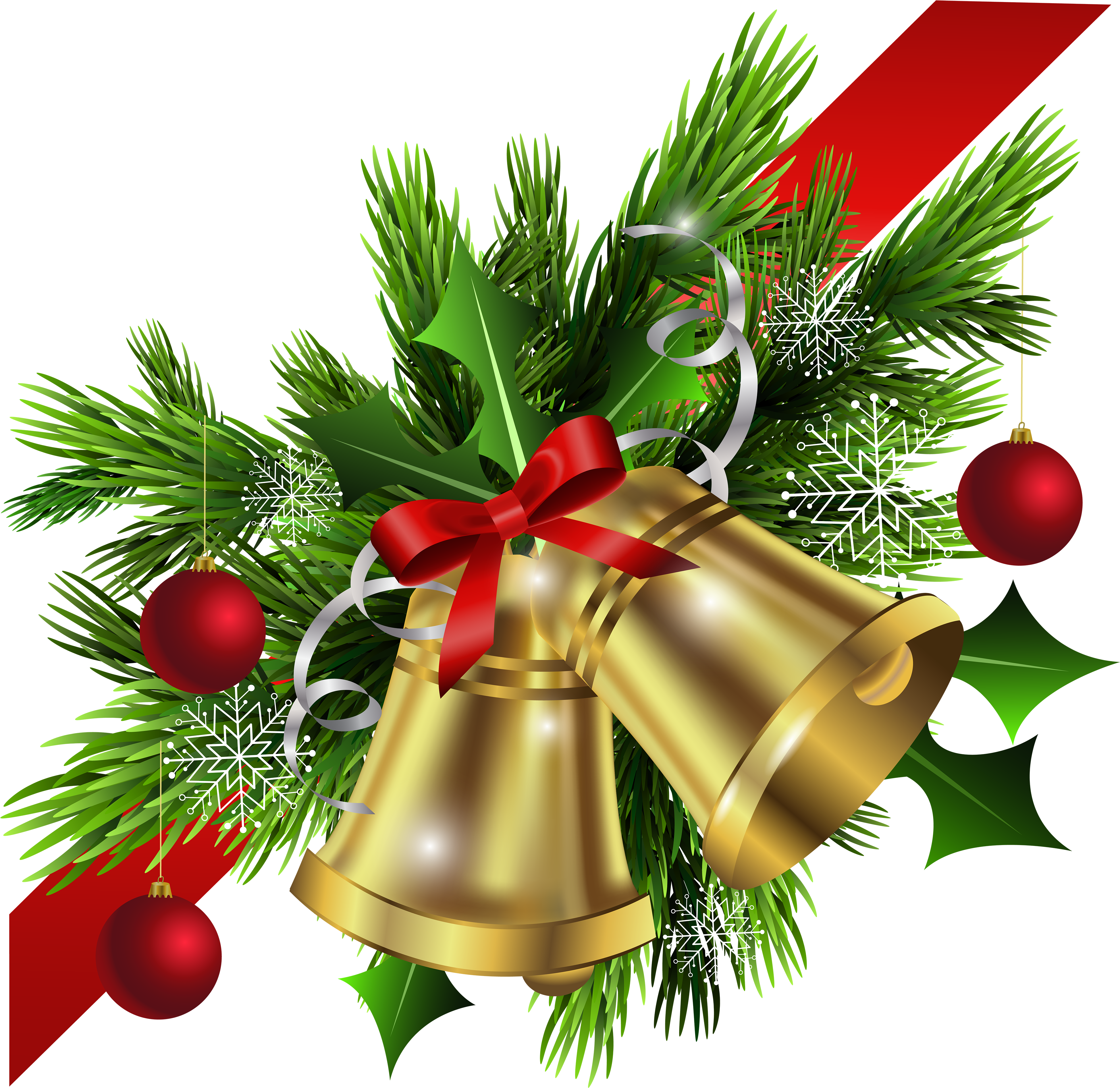 Christmas Red Bow And Bells Corner Transparent Png - Christmas Corner Border Png (4000x3888)