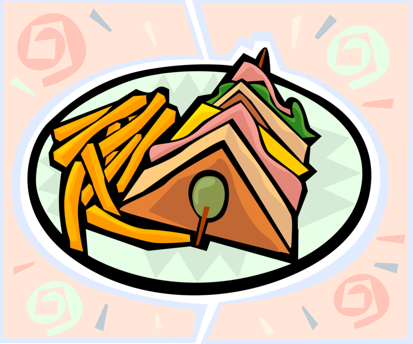 Vector Illustration Of Club Sandwich Lunch With French - Club Sandwich (841x700)