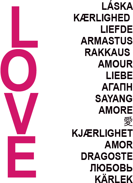 Free Valentine's Day Printable Cards - Love Word In All Languages (612x792)