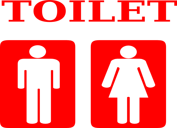 Red & White Toilet Sign Clip Art - Toilet Sign (600x434)