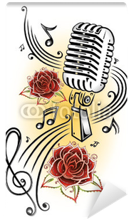 Musik, Musiknoten, Notenschlüssel, Micro, Rot, Gelb - Cheap Wall Decoration Removable Music Score Vinyl Wall (400x400)