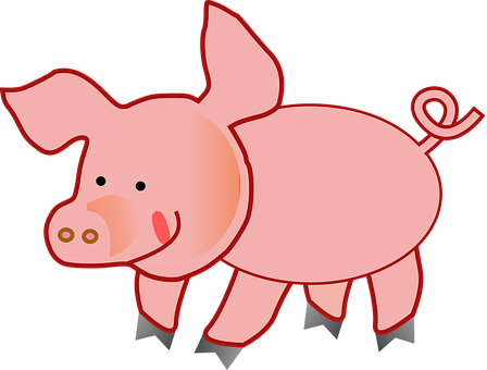 Pink Pig Fat Slops Ring-tailed Happy Pink - Cute Pig Clipart (448x340)