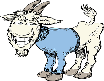 Goat Blue Farm Sweater Animal Funny Laughi - Goat In A Coat Clipart (433x340)