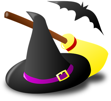 Witch, Witchcraft, Broom, Halloween, Hat - Witch Hat And Broom (373x340)