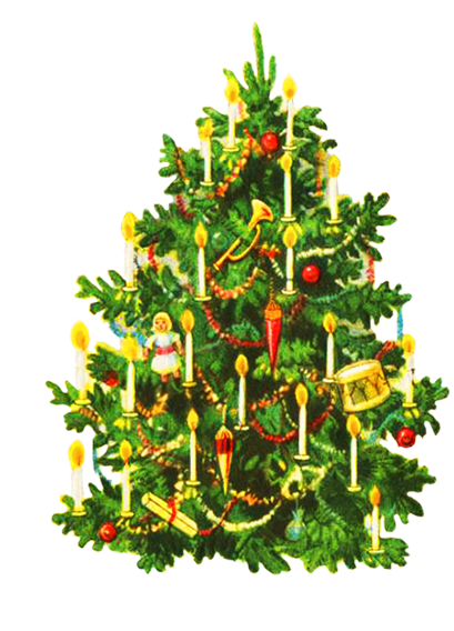 Oldfashioned Decorated Christmas Tree - Vintage Christmas Cards Christmas Tree (435x591)