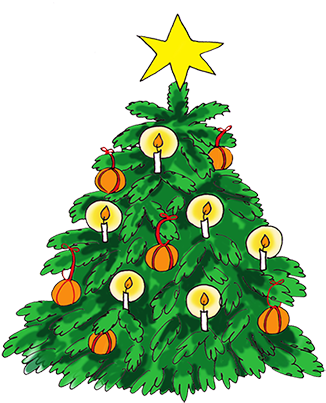 Christmas Tree Clip Art With Candles - Illustrations Decorated Christmas Trees (342x413)