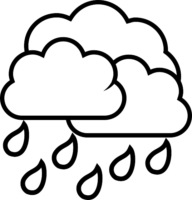 Weather Cloud, Raindrops, Rain, Weather - Black And White Rain Cloud (615x640)