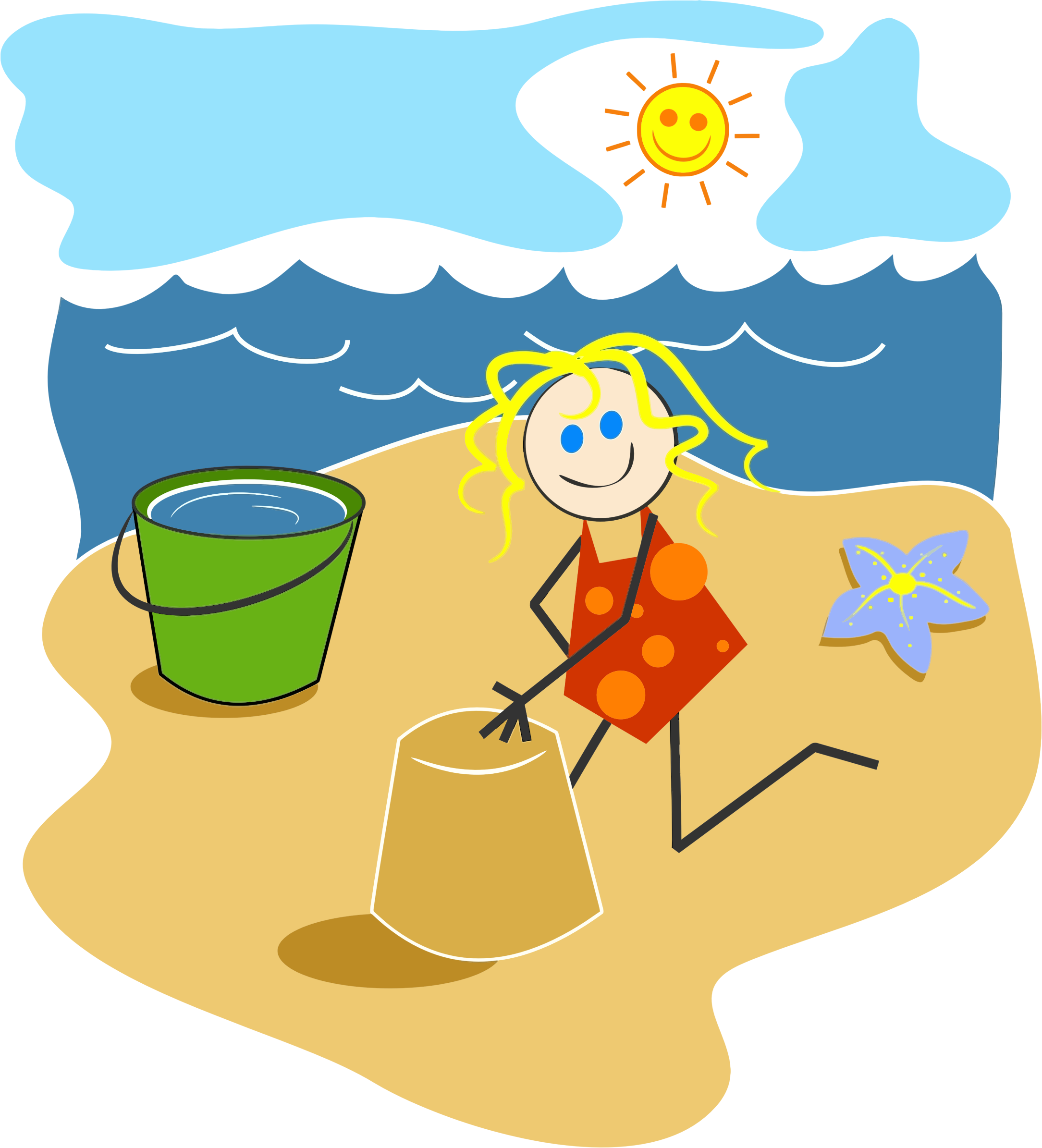 Clipart Girl At The Beach - Clipart Girl On The Beach (2169x2390)