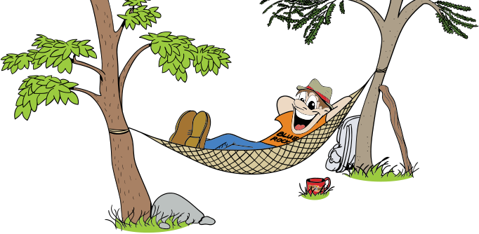 Happy The Camper Relaxing In A Hammock - Hammock Cartoon Png (682x334)