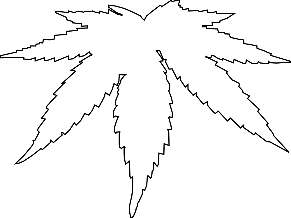 Clip Art Cannabis Leaf Black White Line Art - White Marijuana Leaf Vector (999x751)
