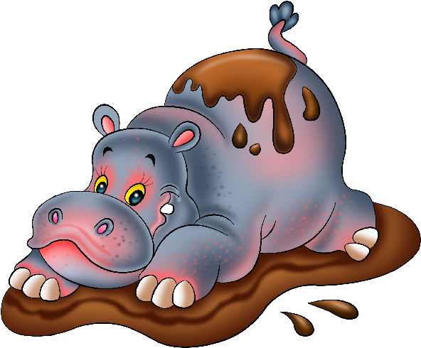 Cute Baby Hippopotamus In Mud - Hippo Clipart Funny (600x600)