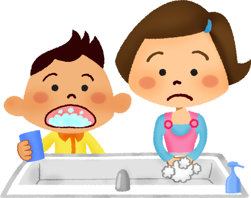 Children Washing Hands And Gargling - Ñiño Qs Lavando Las Manos (500x394)