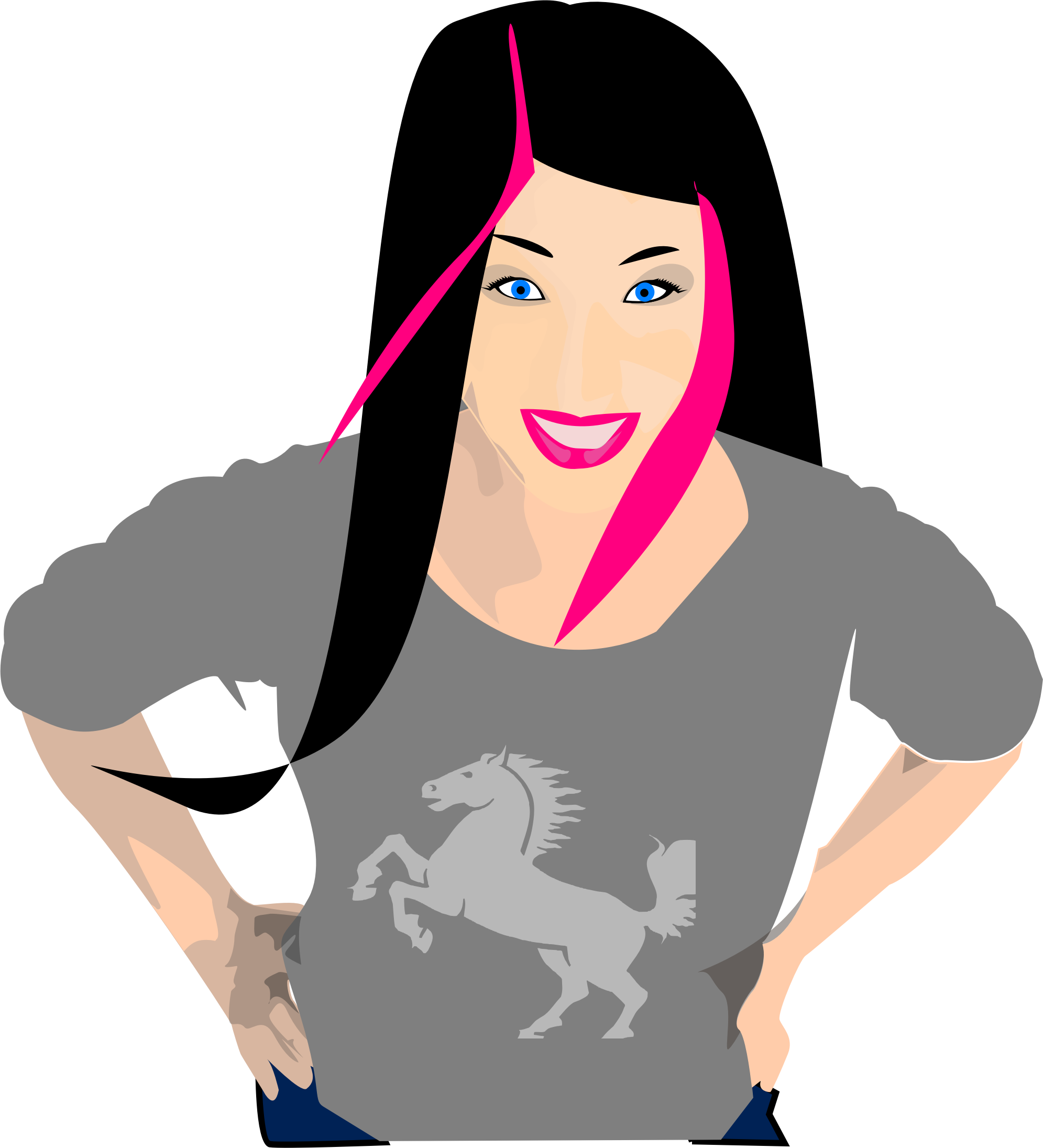 Pink Hair Clipart - Black Hair Mom Cartoon (1991x2191)