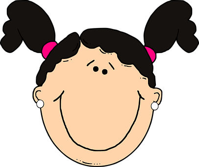 Dark Hair Clipart Cartoon - Girl Face Clip Art (406x340)