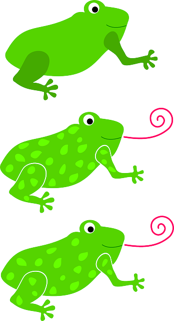 Spots Frogs, Three, Green, Cartoon, Tongue, Different, - Grenouille Clipart (348x640)