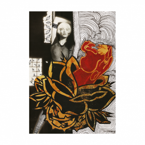 Woman Panther & Roses Mixed Media - Mixed Media (500x500)