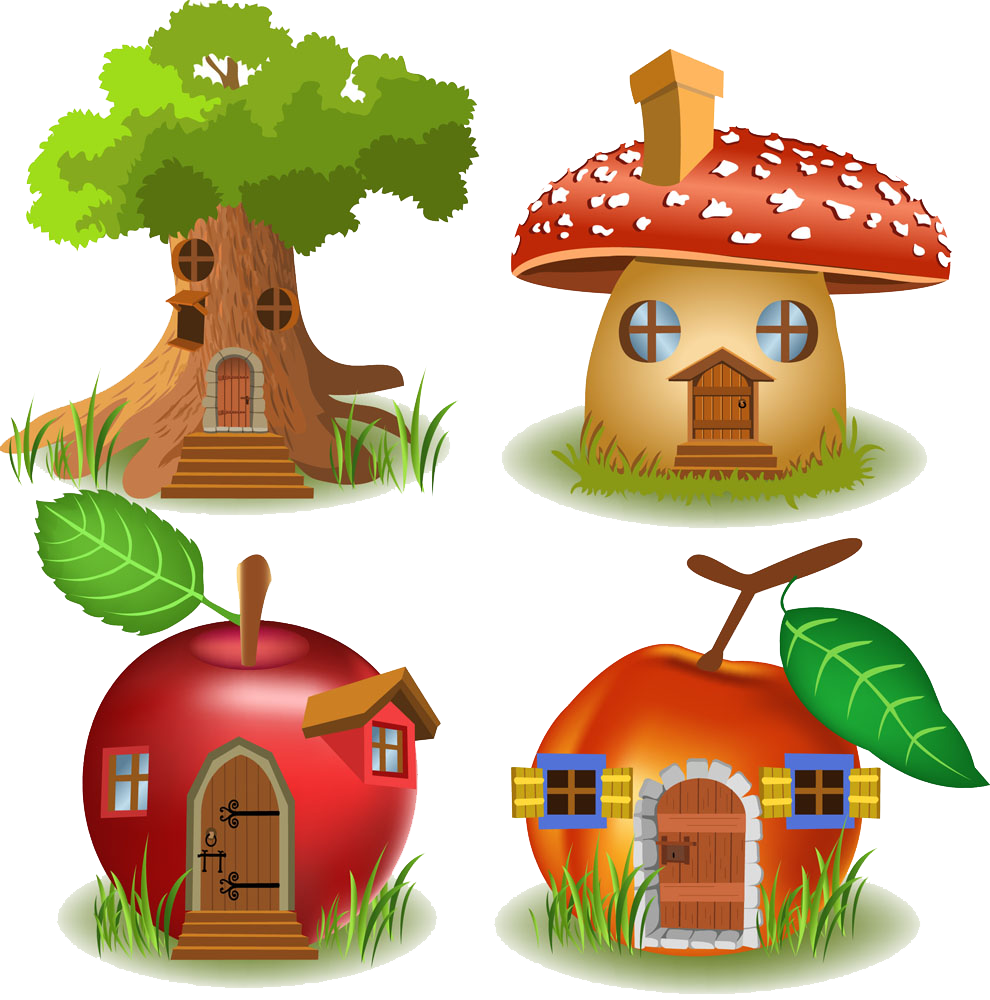 Tree House Cartoon Illustration - Apple House Cartoon (990x1000)