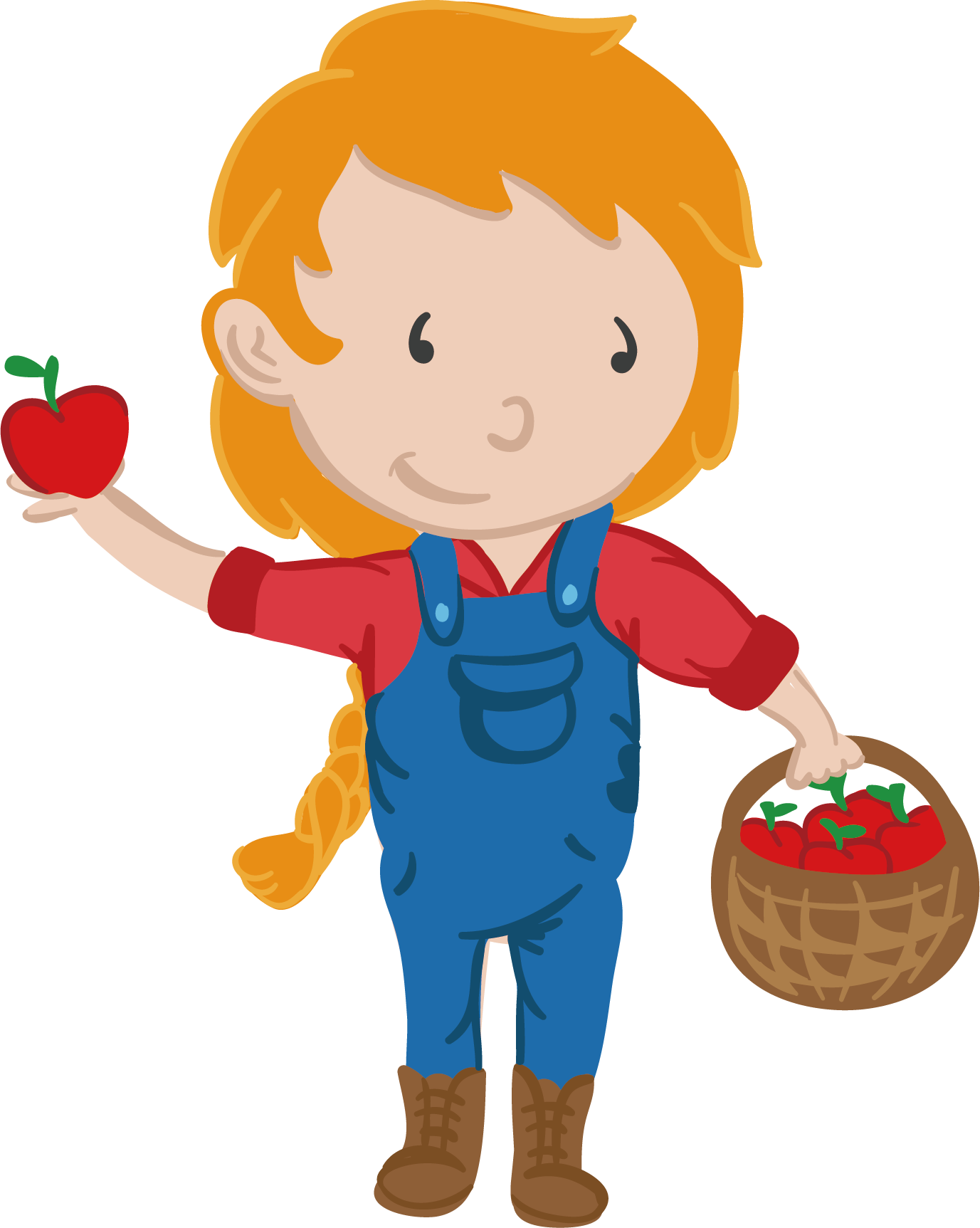 Children Picking Apple Labor Cartoon Vector Material - 卡通 農夫 素材 (1377x1725)