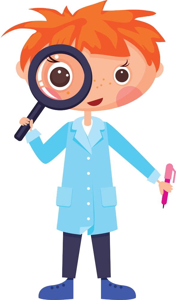 Scientist Cartoon Illustration - Scientist Magnifying Glass (589x1000)