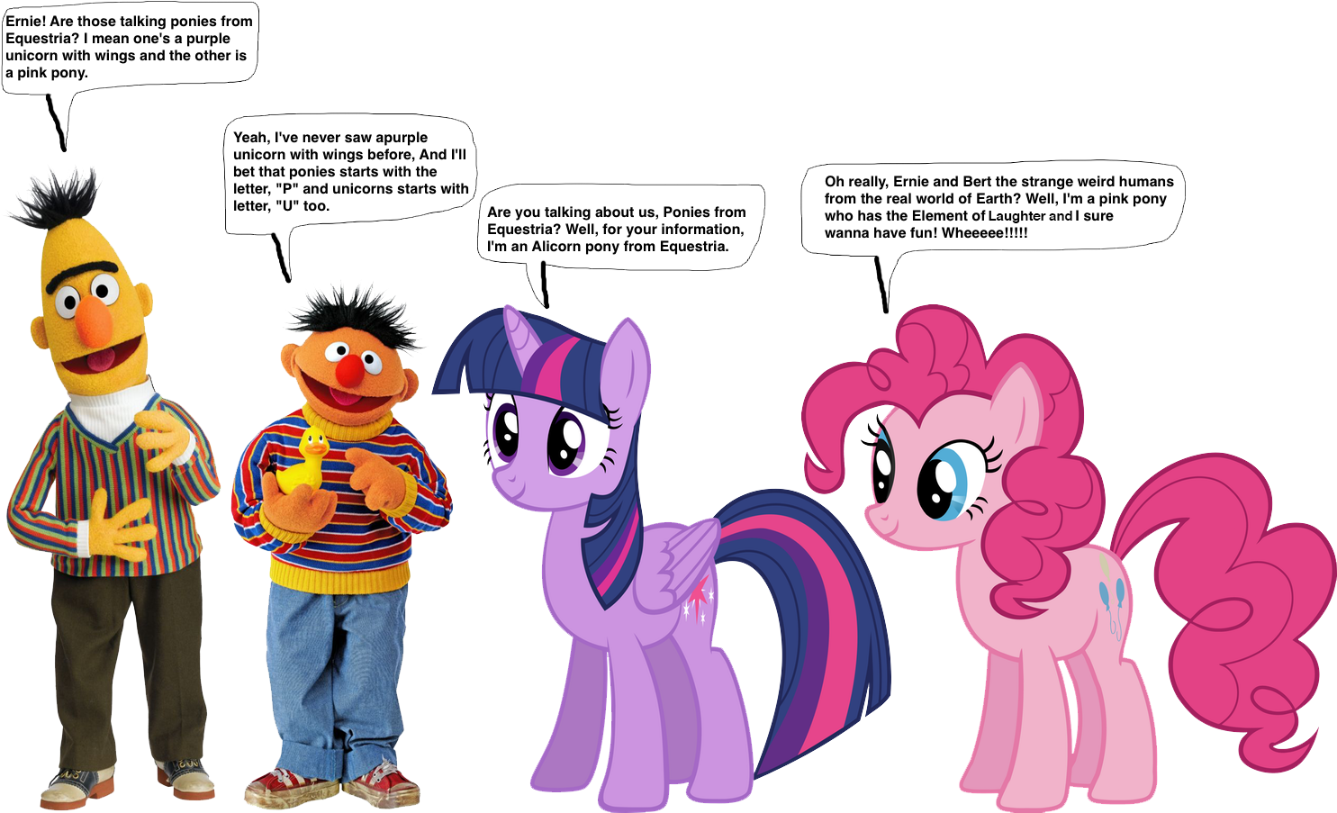 Darthraner83, Bert, Crossover, Ernie, Pinkie Pie, Pony, - Ernie And Bert Cartoon (1489x991)