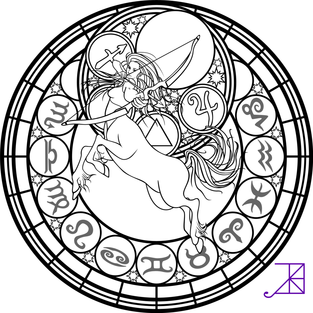 Zodiac Sagittarius Stained Glass Coloring Page By Akili-amethyst - Adult Coloring Books Zodiac (1024x1024)