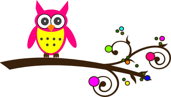 Pink - Baby - Owl - Clipart - Colorful Owl On Branch (600x341)